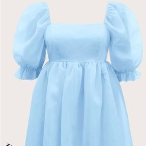Brand New Shein Plus Square Neck Puff Sleeve Dress Baby Blue Size 1XL (14)